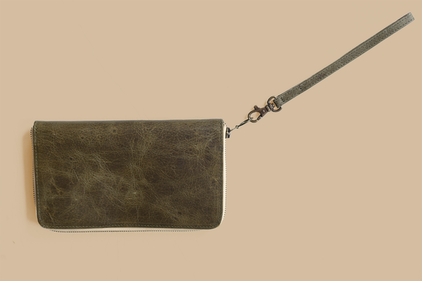 Leather Zipper Wallet Wristlet in Forest Green - 2