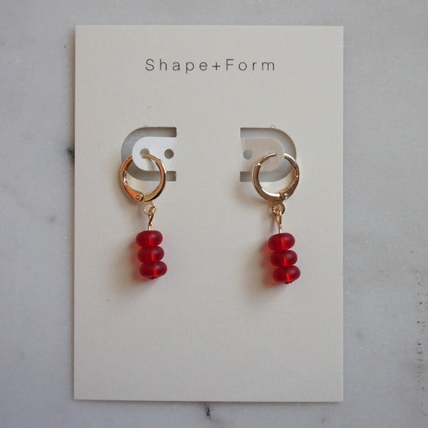 Red Seaglass Charm Hoops - 2