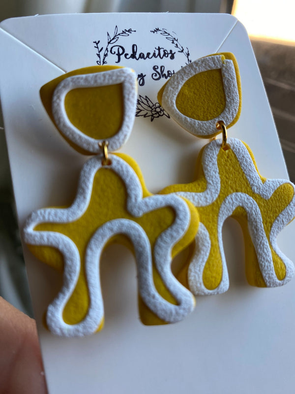 Yellow and White Trim Earrings - 2