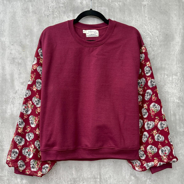 Puff Sleeve Sweatshirt - Skull Print - 1