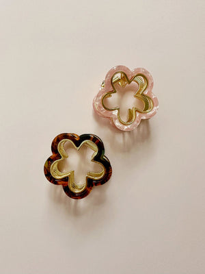 Small Flower Marble Gold Metal Hair Claw - 1