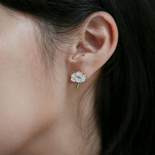Magnolia Flower Enamel Earrings - 2