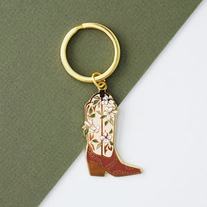 Gold Cowgirl Floral Boot Keychain - 1