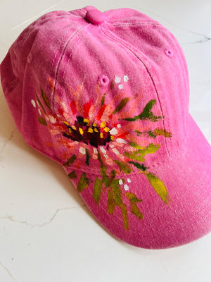 Hand-painted Sunflower Pink Ball Cap - 1