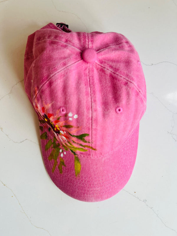 Hand-painted Sunflower Pink Ball Cap - 3