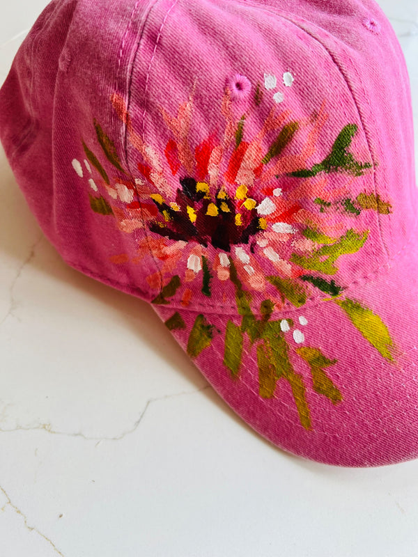 Hand-painted Sunflower Pink Ball Cap - 2