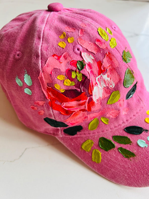 Hand-painted Pink Rose Ball Cap - 2