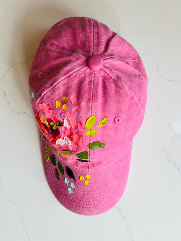 Hand-painted Pink Rose Ball Cap - 3