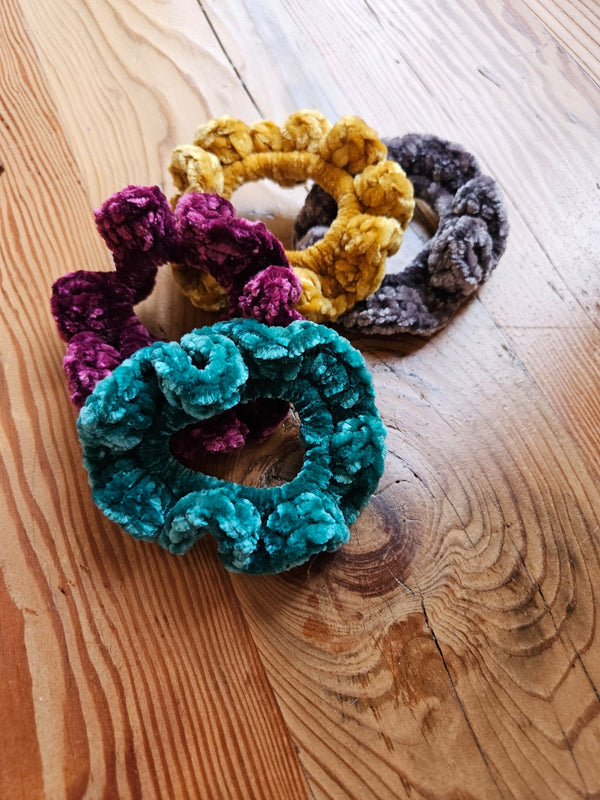 Velvet Crochet Hair Scrunchies - 1