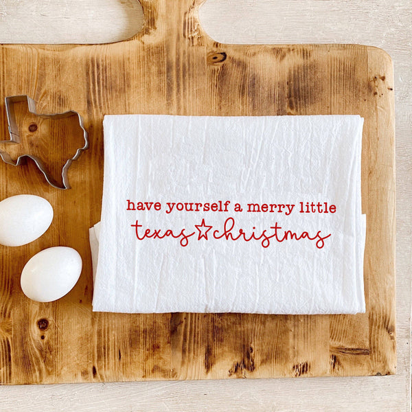 Merry Little Texas Christmas Flour Sack Tea Towel