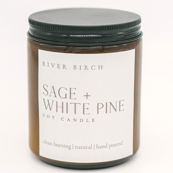 Sage + White Pine - Amber Jar - Soy Candle