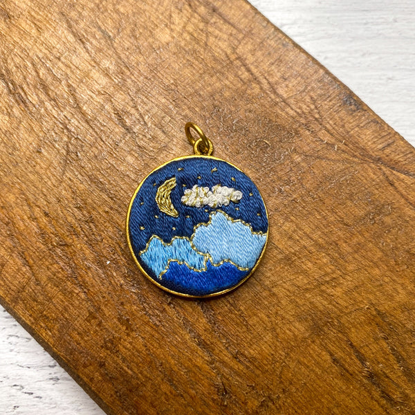 Hand Embroidered Large Pendant Necklace - Scenery  - 1