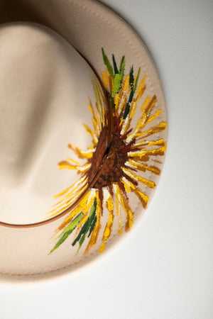 Cream Sunflower Hand-Painted Hat - 1