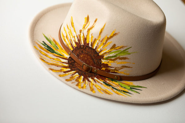 Cream Sunflower Hand-Painted Hat - 4