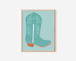 Blue Cowgirl Boot Art Print - 1