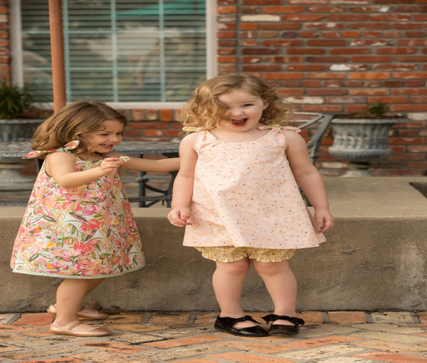 Reversible Back-crossing Shoulder Tie Dress in Pink &  Gold with Bloomers - 2