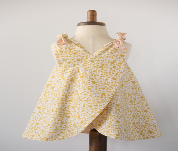 Reversible Back-crossing Shoulder Tie Dress in Pink &  Gold with Bloomers - 3
