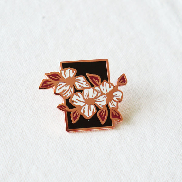 Black and Rose Gold Floral Pin