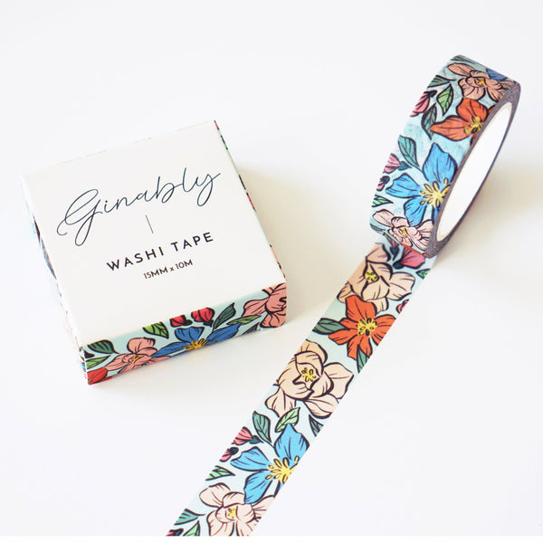 Blue Floral Illustrated Washi Tape - 1