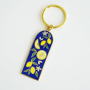 Blue Lemon Slice Gold Enamel Keychain - 1
