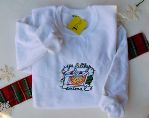 White Merry Christmas Ya Filthy Animal Embroidered Sweatshirt - 1