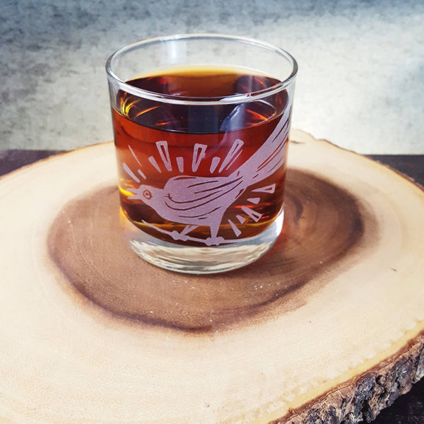 Grackle Bird Austin Etched Whiskey Glass