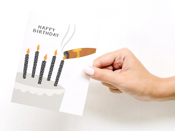 Happy Birthday Cigar Cake Greeting Card - DS