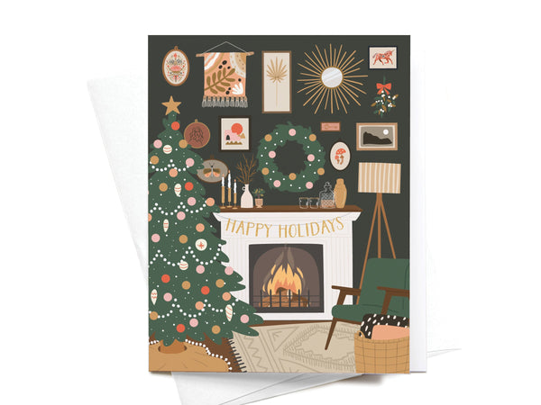 Happy Holidays Cozy Fireplace Greeting Card - HS
