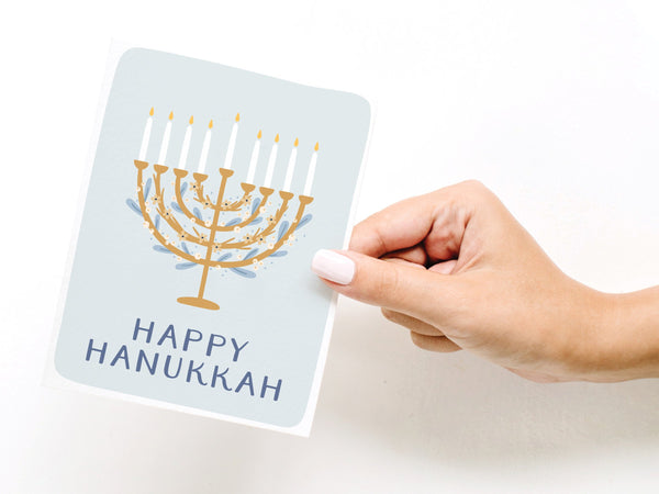 Happy Hanukkah Floral Menorah Greeting Card - HS