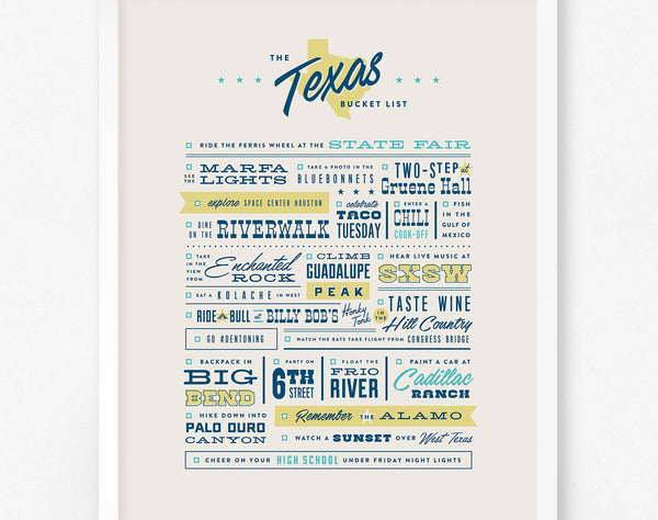 Texas Bucket List Print - 5
