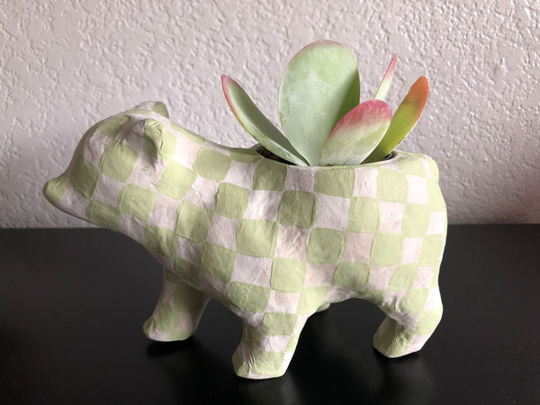 Checkered Painted Paper Mache Animal Planters