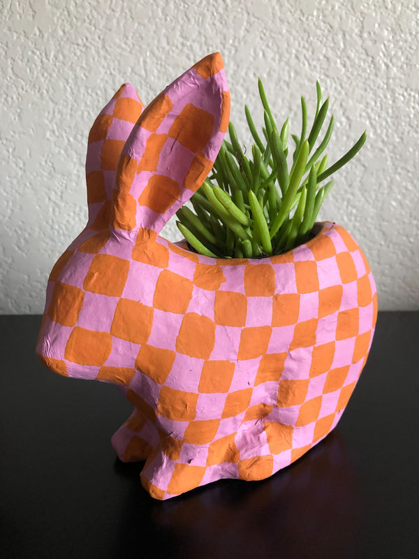 Checkered Painted Paper Mache Animal Planters