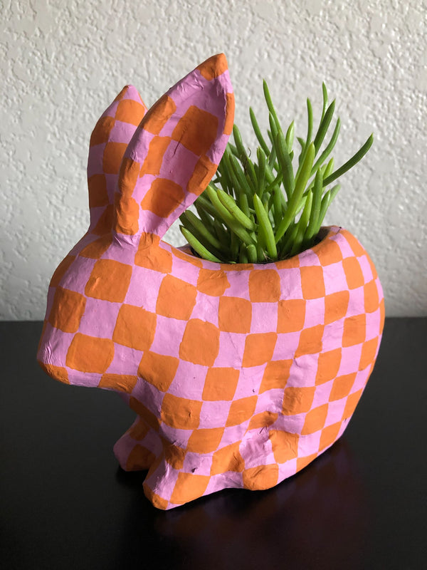 animal planter pot Checkered Painted Paper Mache Animal Planters – Mosaic Makers Collective