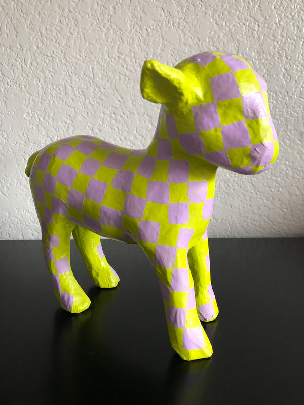 Checkered Painted Paper Mache Animals - 4