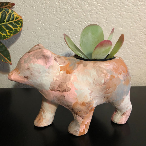 Abstract Painted Paper Mache Animal Planters