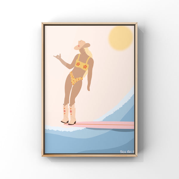 Flower Power Surfing Cowgirl Print - 1