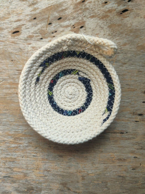 Small Rope Bowl - Navy with Colorful Lines - 1