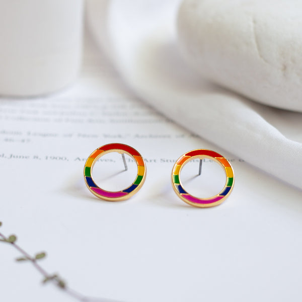 Circle Rainbow Enamel Stud Earrings - 1
