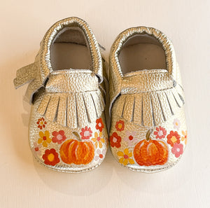 Pumpkin Floral Baby Moccasins - Gold - 1