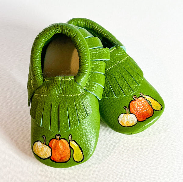 Pumpkins and Gourds Baby Moccasins - Green - 1