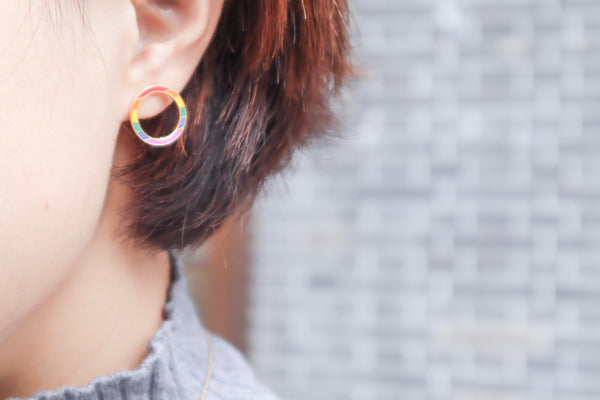 Circle Rainbow Enamel Stud Earrings - 2