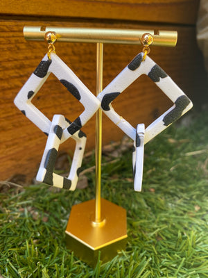 Large square cow earrings - 1