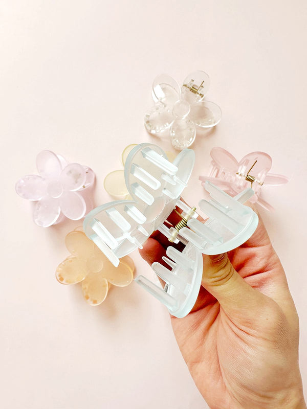 Medium Frosted Pastel Spring Flower Hair Claw Clips - 2