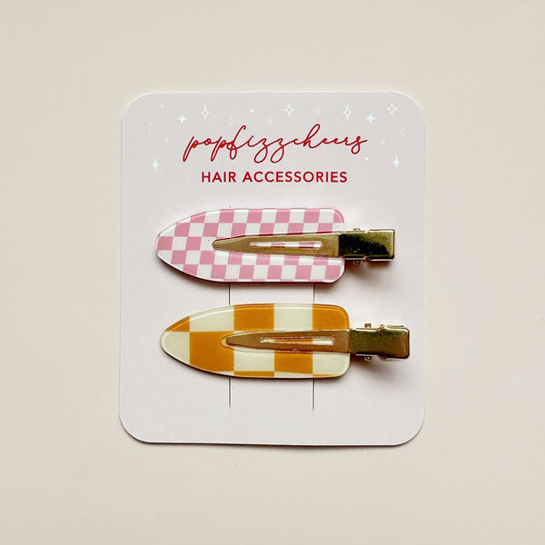 Retro Checkered Creaseless Hair Clips - 2