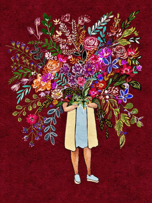 Maroon Flower Burst Print - 1