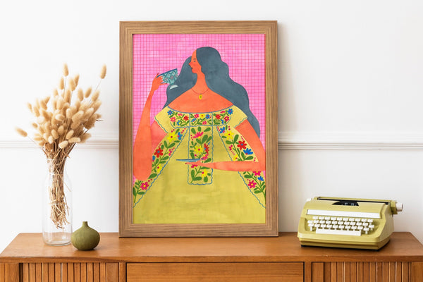 Mexican Woman with Hot Chocolate Art Print - 1