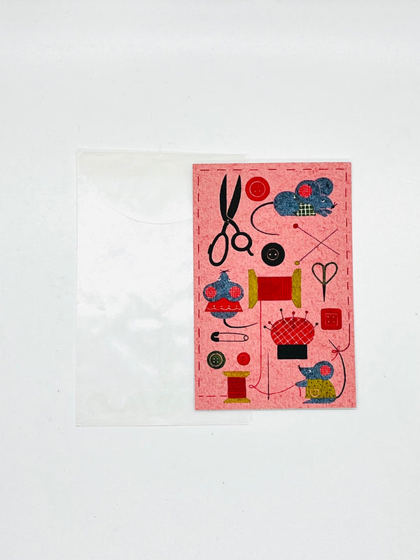 Mice with Sewing Tools Mini Card - 1