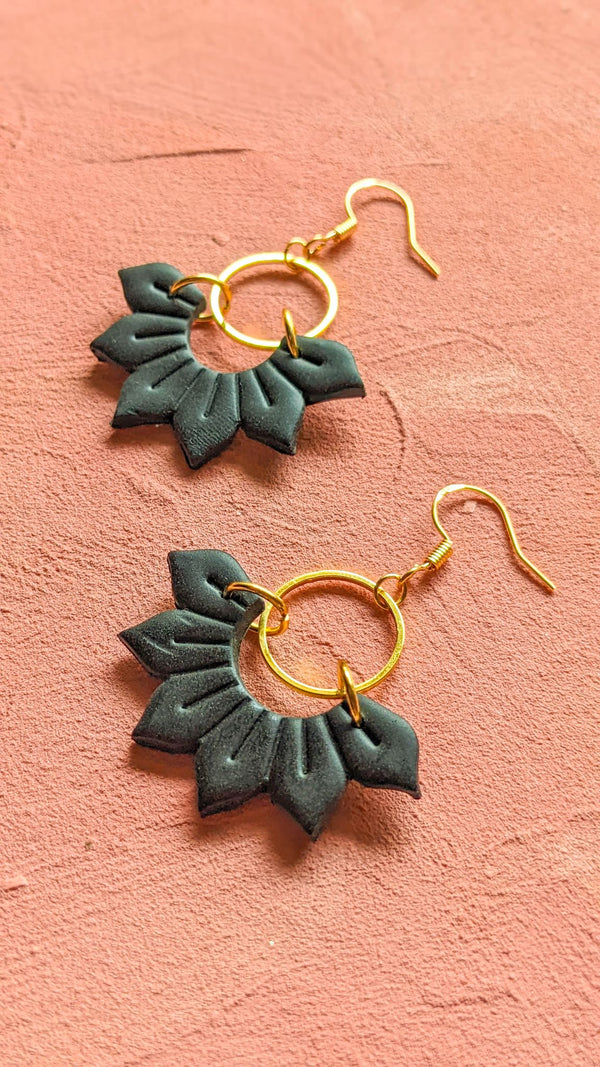 Black Lotus Clay Earrings - 2