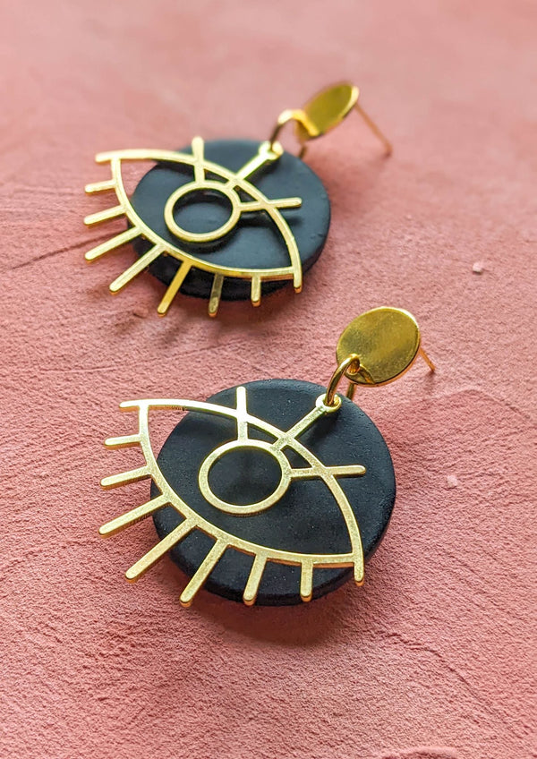 Black Evil Eye Clay Earrings Mosaic Makers Collective