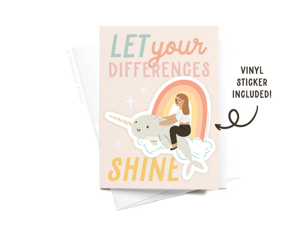 Let Your Differences Shine Narwhal Sticker Greeting Card
